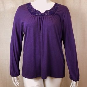 Ashley Judd Long Sleeve Blouse w/ Crochet Detail